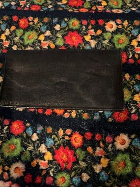 Men's Black Leather Long Wallet with Embossed Crest